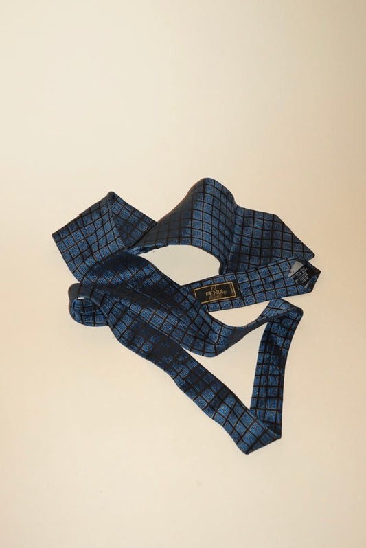 “Fendi” Zucchino Cravatte Silk Blue Monogram Tie