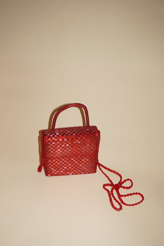 Vintage Ermo Red Beaded Top Handle Bag
