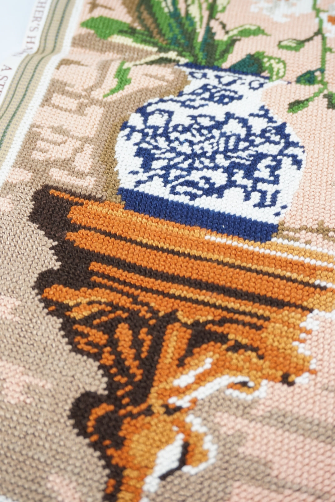 VTG Unframed Needlepoint Orchids SEG de Paris 19.5" x 7.25"