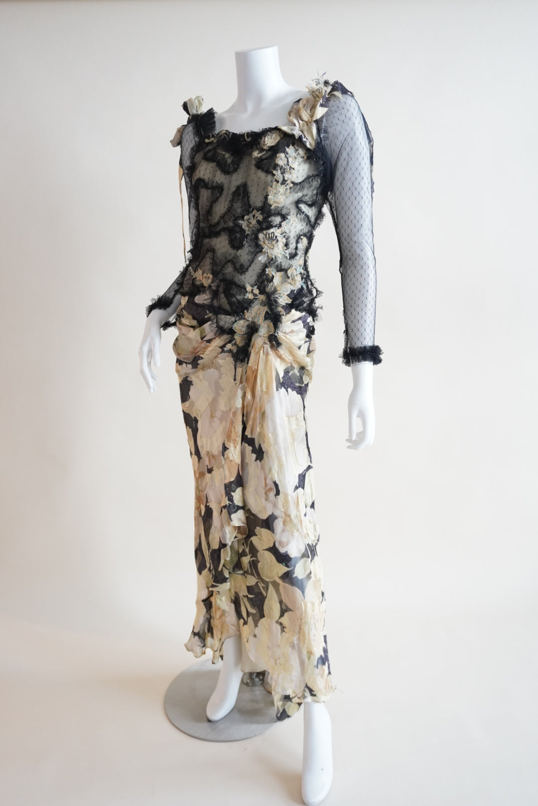 Vintage 80's-90's Silk Floral Bustier Custom Gown Made in Lebanon