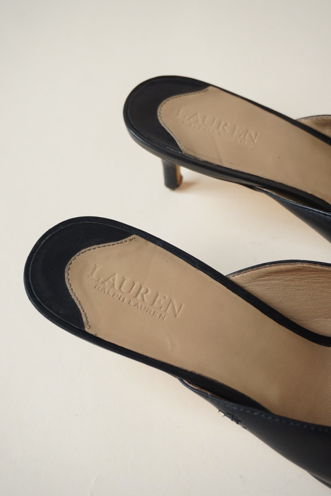 Lauren Ralph Lauren Black Adrienne Leather Mule Kitten Heel - Size 8