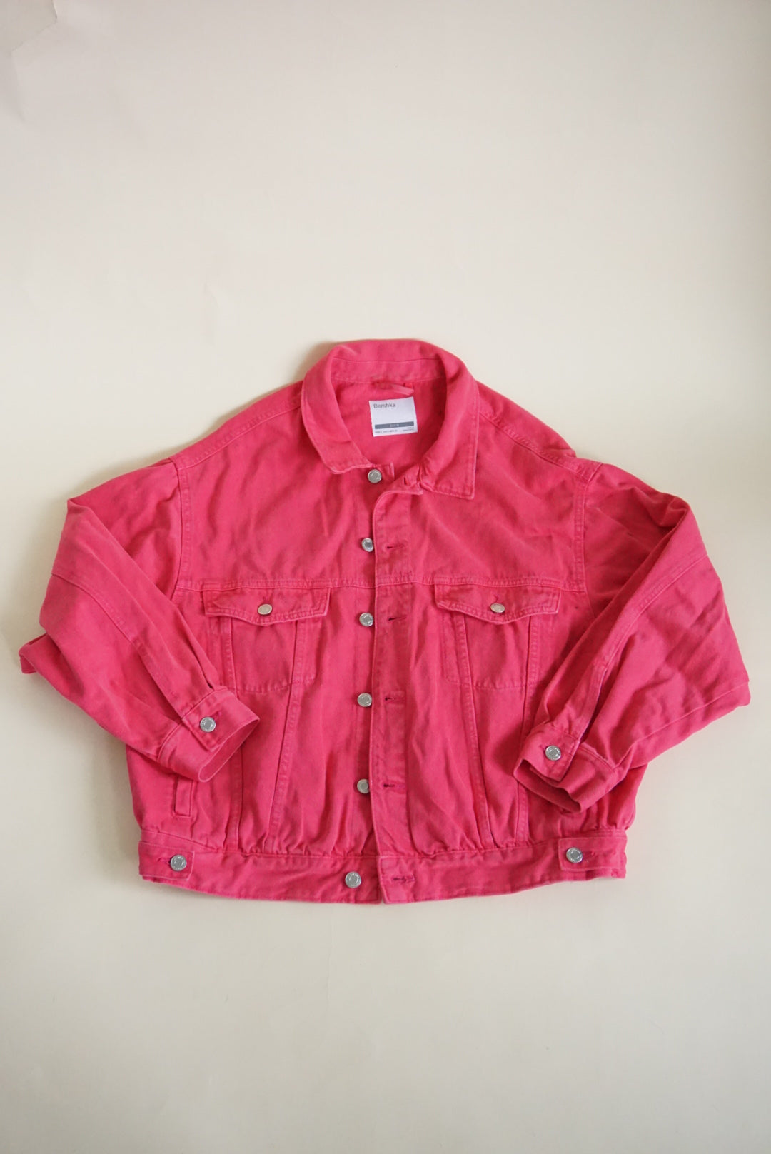 Berksha Pink Oversized Style Pink Jean Denim Jacket - Size Small