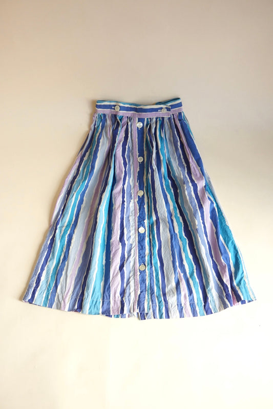 Saint Laurent Rive Guache 70's-80's Vintage Cotton Striped Skirt - Size 38