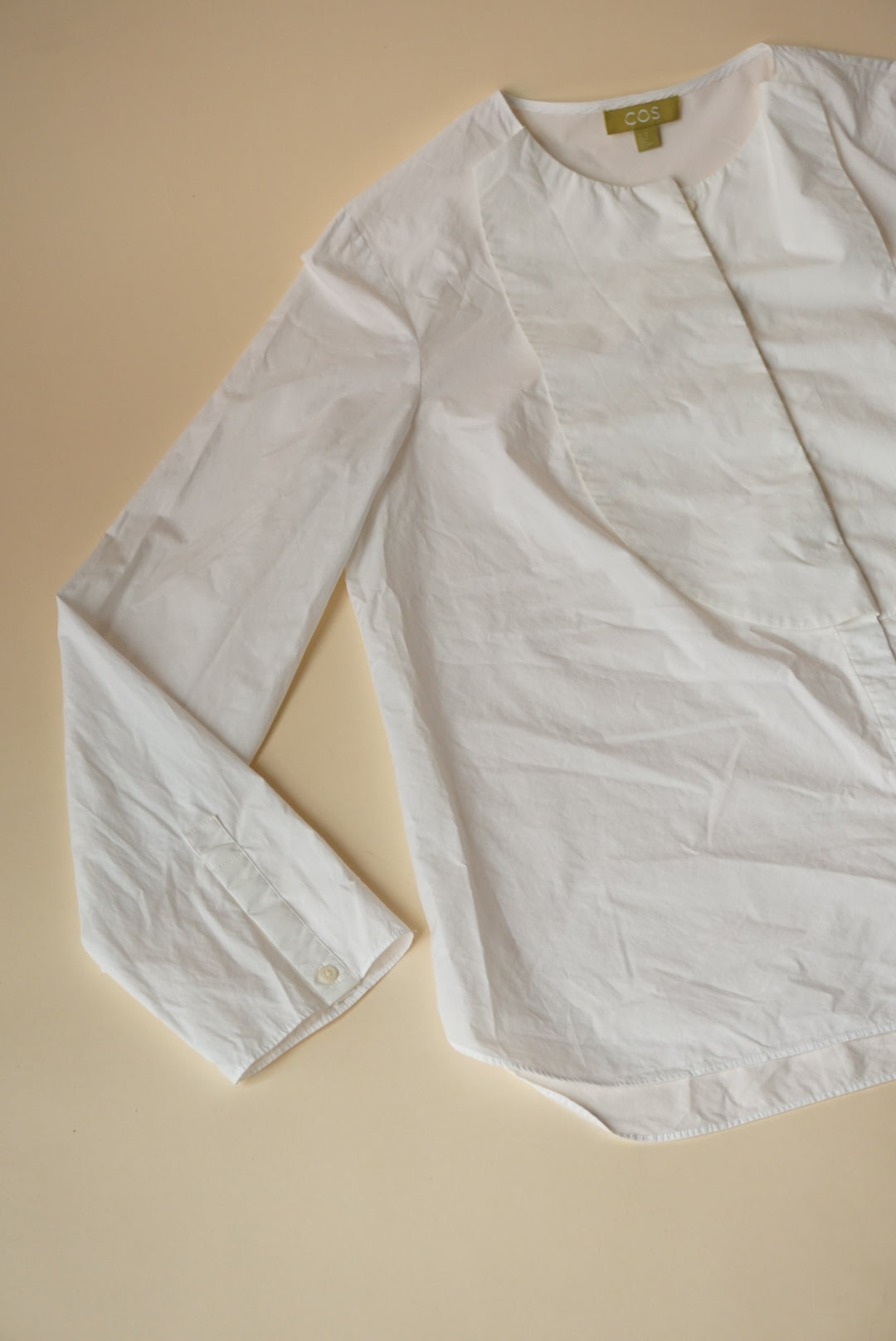 COS White Button Front Bib Panels Long Sleeve Blouse - Size 10