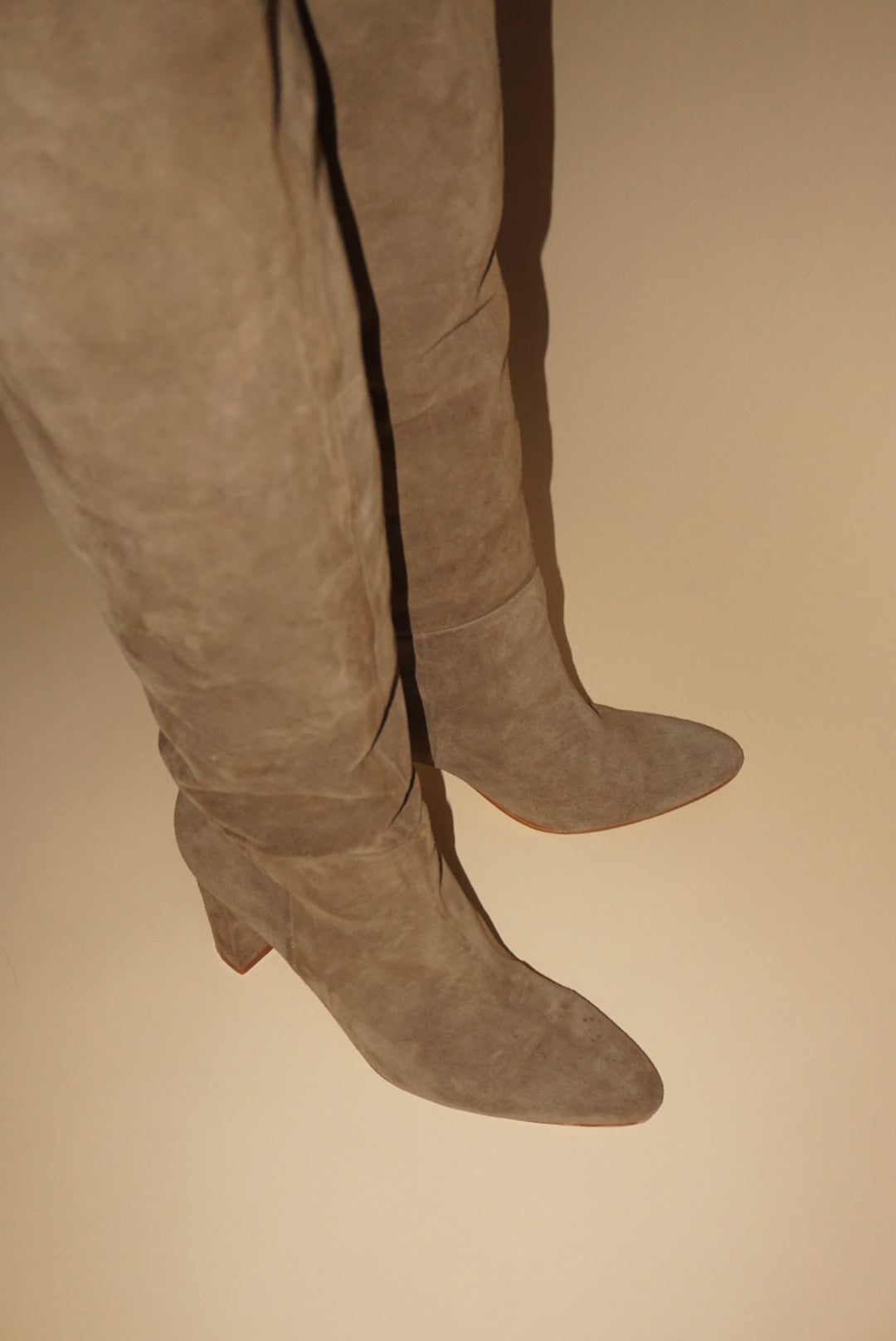Zara Suede Leather Beige Knee High Boots - Size 39