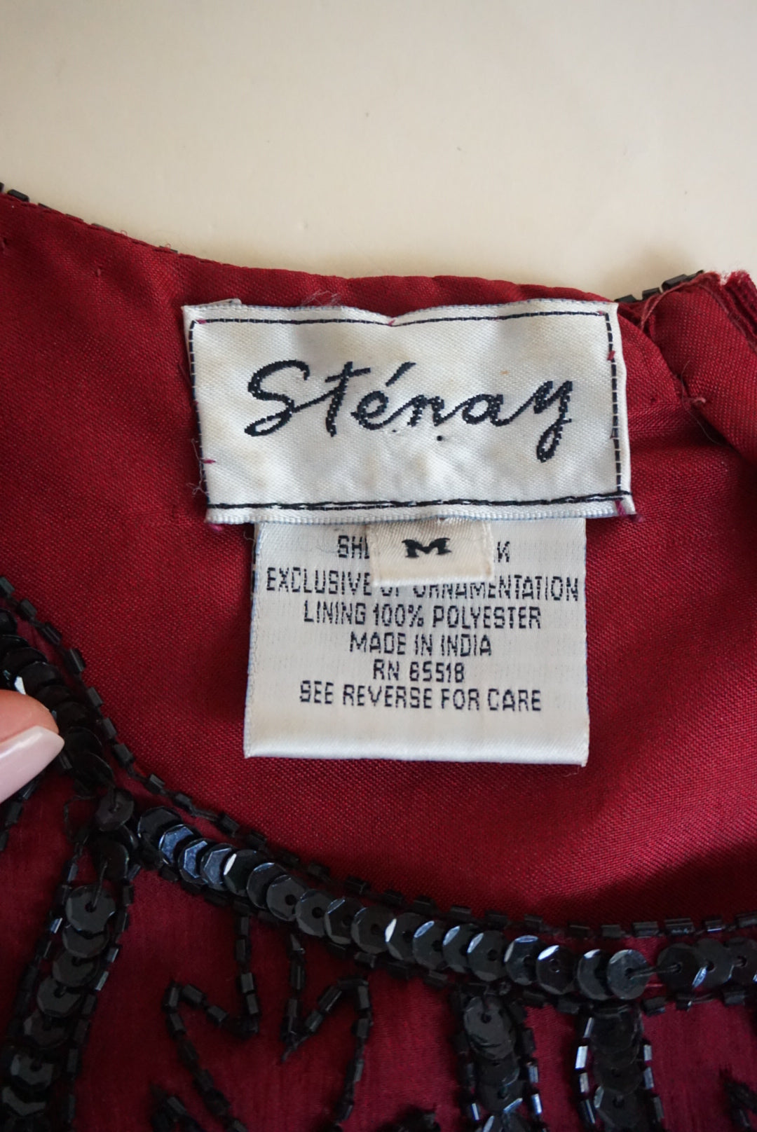 Stenay Vintage Silk Burgundy Beaded Scalloped Hem Blouse - Size Medium