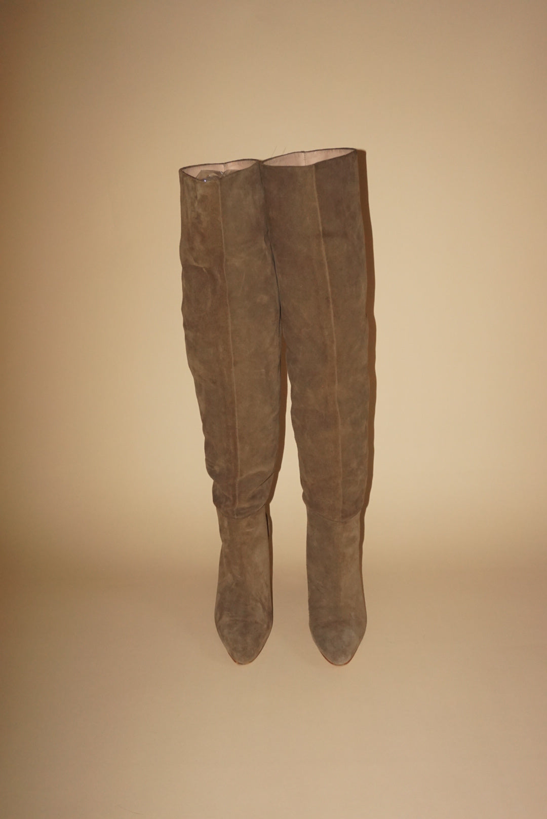 Zara Suede Leather Beige Knee High Boots - Size 39