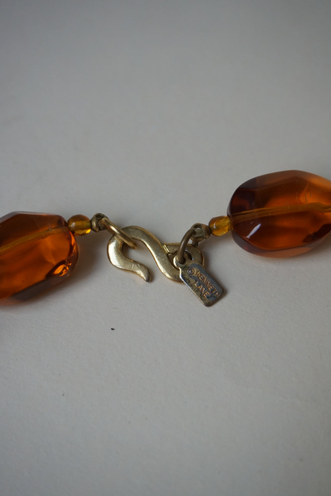 “Kenneth Lane” Vintage Faux Amber Lucite Faceted Stone Statement Necklace