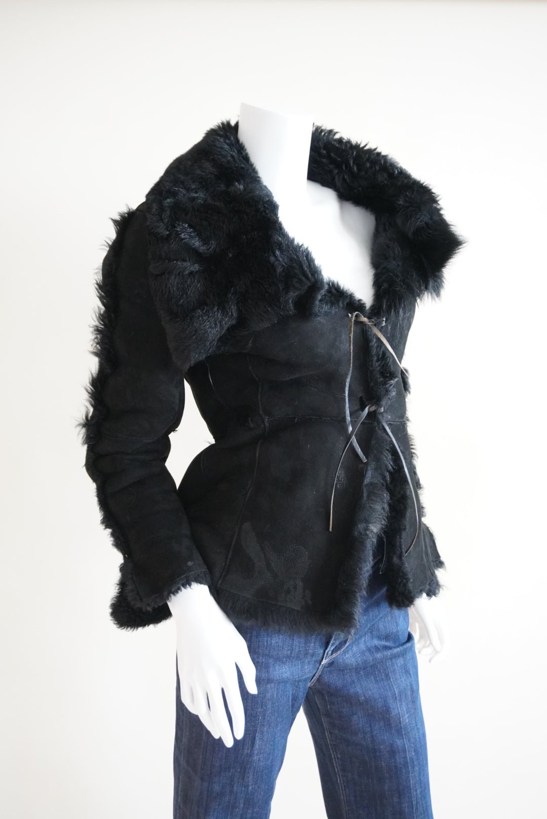 Angela Miele Milano Black Suede Nubuck Fur Shearling Jacket - Size IT 44