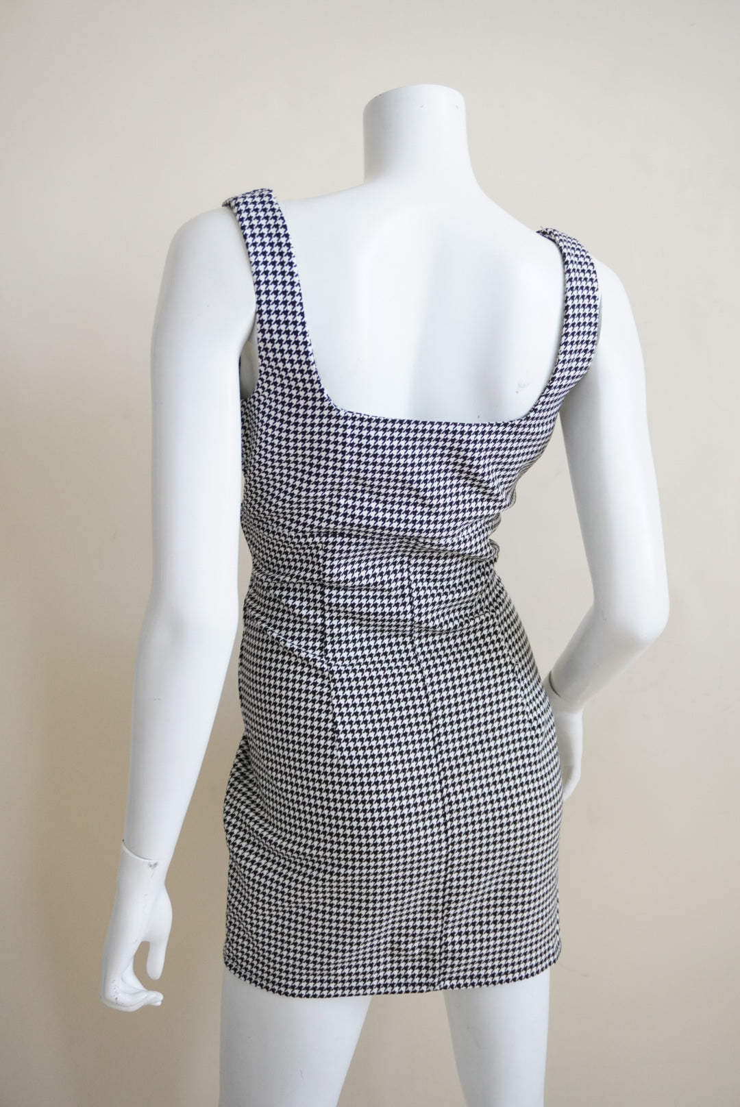 H&M Houndstooth Black/White Mini Square Neck Dress - Size Medium
