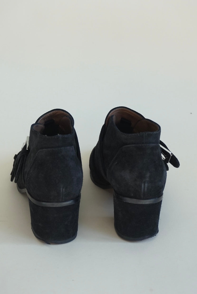 Laurence Dacade Suede Ankle Silver Buckle Round Toe Booties - Size 40