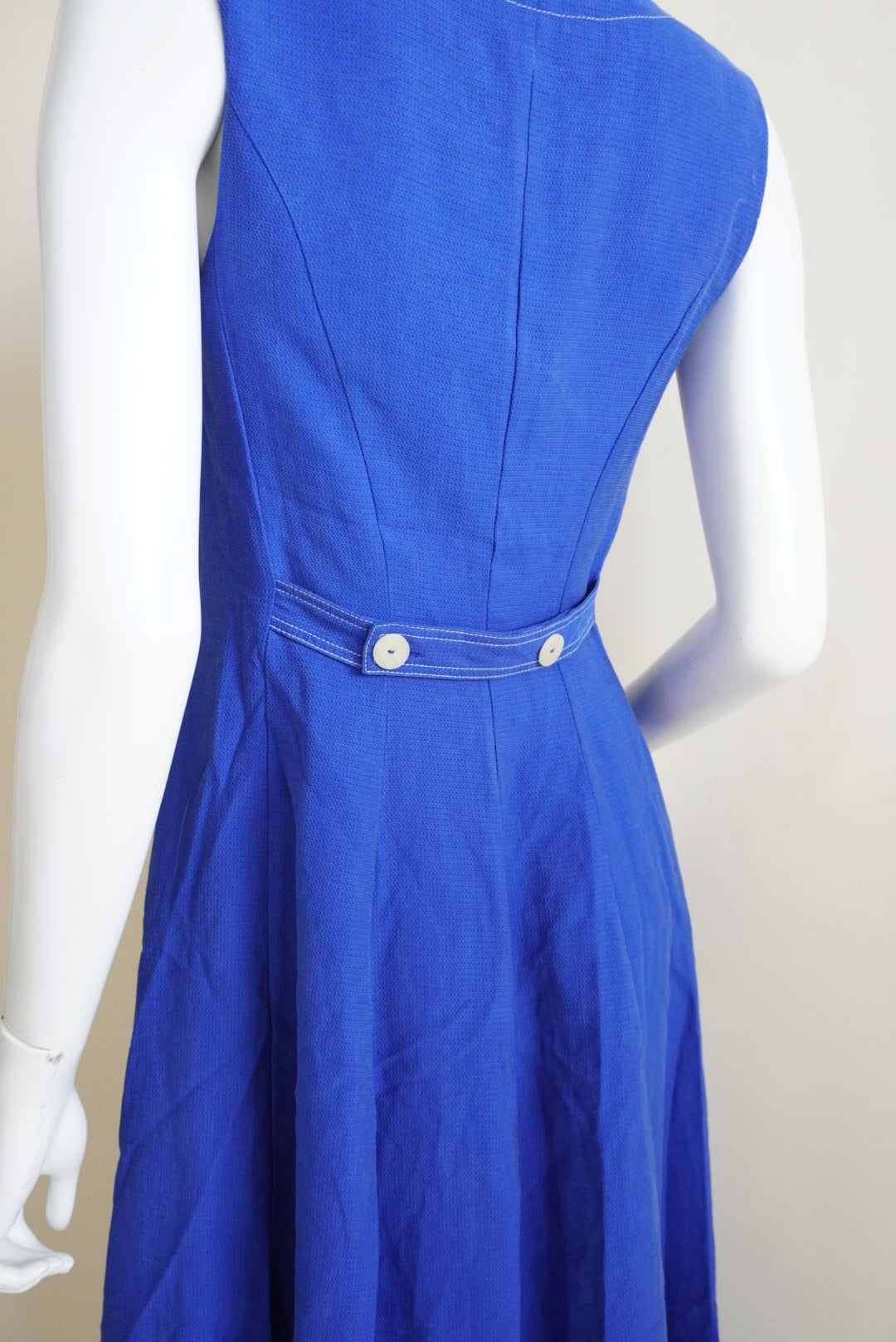 Mango Decorative Seam Royal Blue Sleeveless Cinched Waist Midi Dress - Size 4
