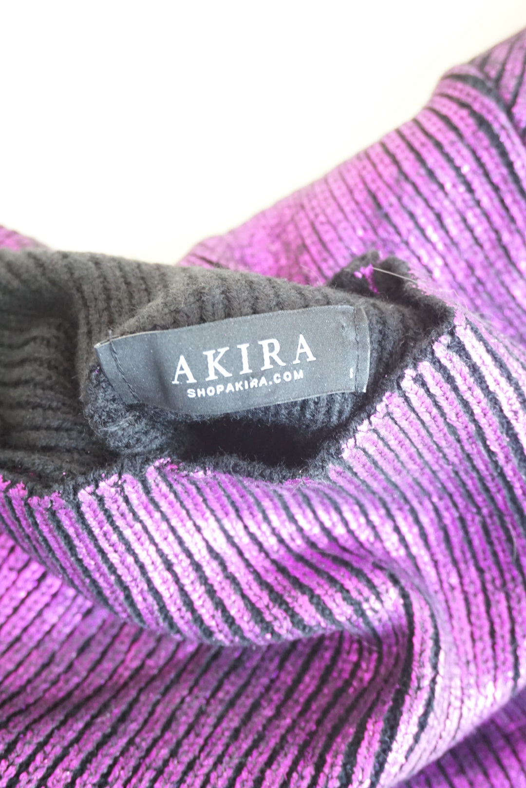 Akira Metallic Purple Cable Knit Cropped Turtle Neck Sweater - Size Small
