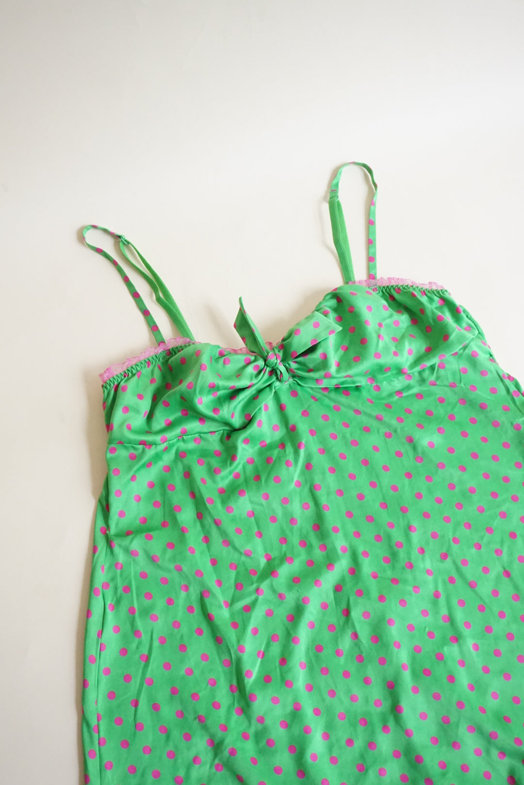 Pout Victoria's Secret Y2K Pink & Green Lace Trim Polka Dot Blouse - Size Medium