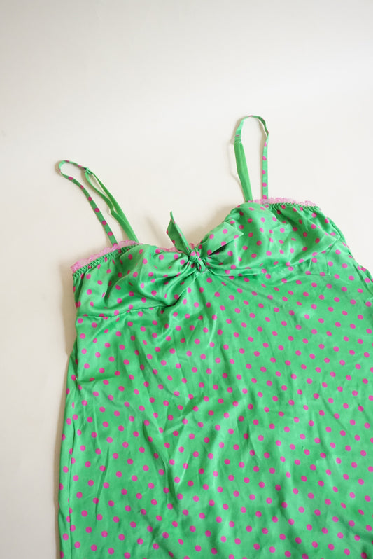 Pout Victoria's Secret Y2K Pink & Green Lace Trim Polka Dot Blouse - Size Medium