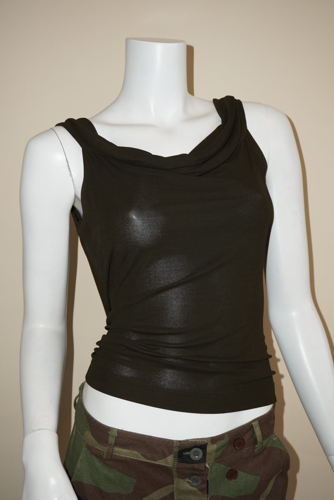 Calvin Klein Olive Green Off The Shoulder Cowl Knit Blouse - Size 12