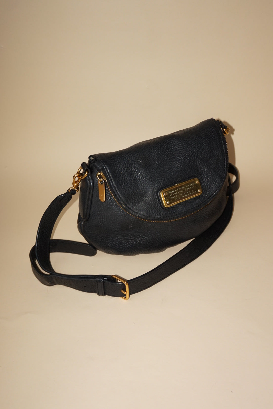 "Marc by Marc Jacobs" Classic Q Natasha Black Pebble Leather Shoulder Black Bag