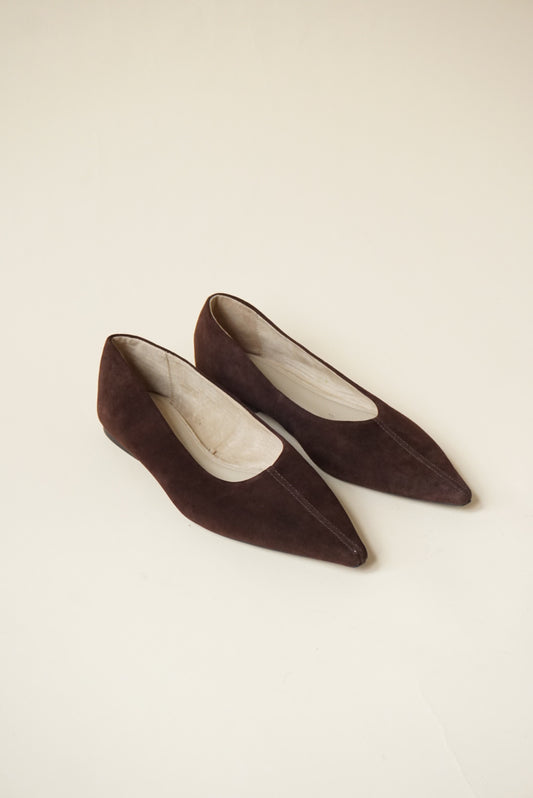 Zara Brown Pointed Toe Suede Ballet Flats - Size 38