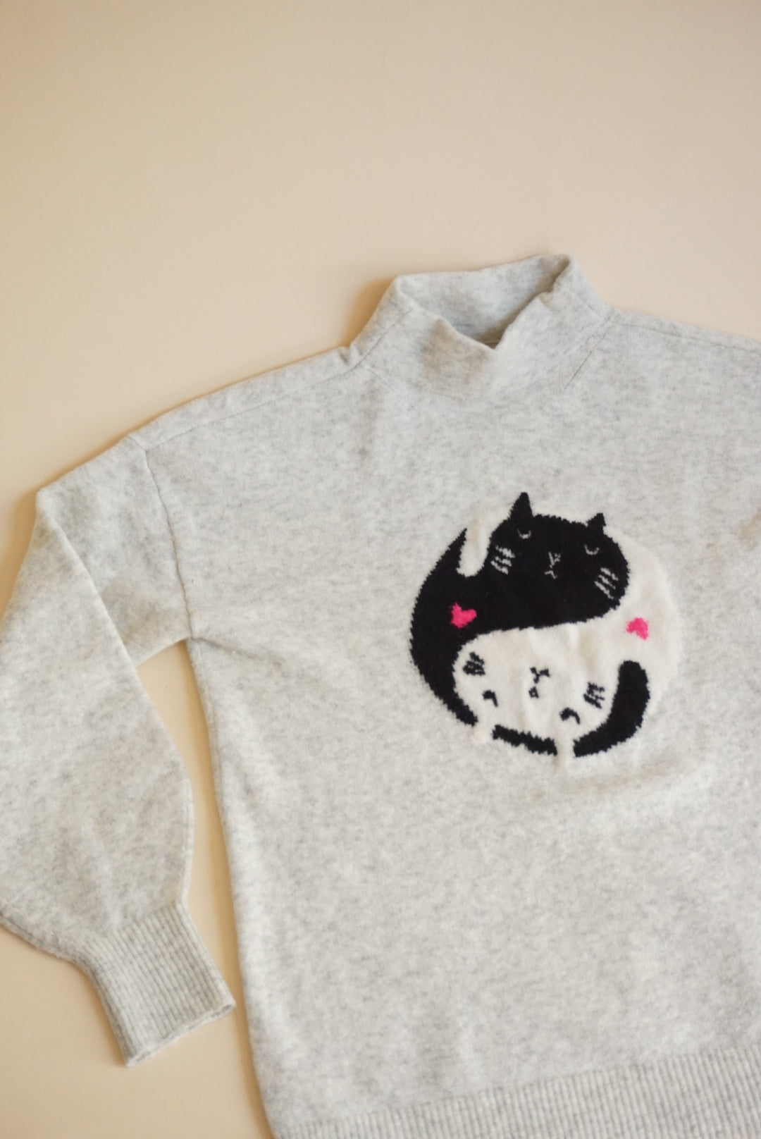 Loft Ann Taylor Kitty Ying Yang Turtle Neck Grey Wool Sweater - Size Small