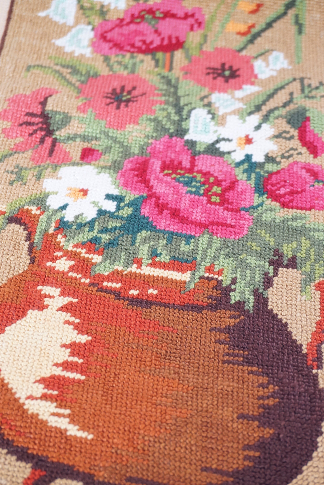 VTG Unframed Needlepoint Floral Bouquet in Pot Gobelin Collection D'Art 12" x 9.5"