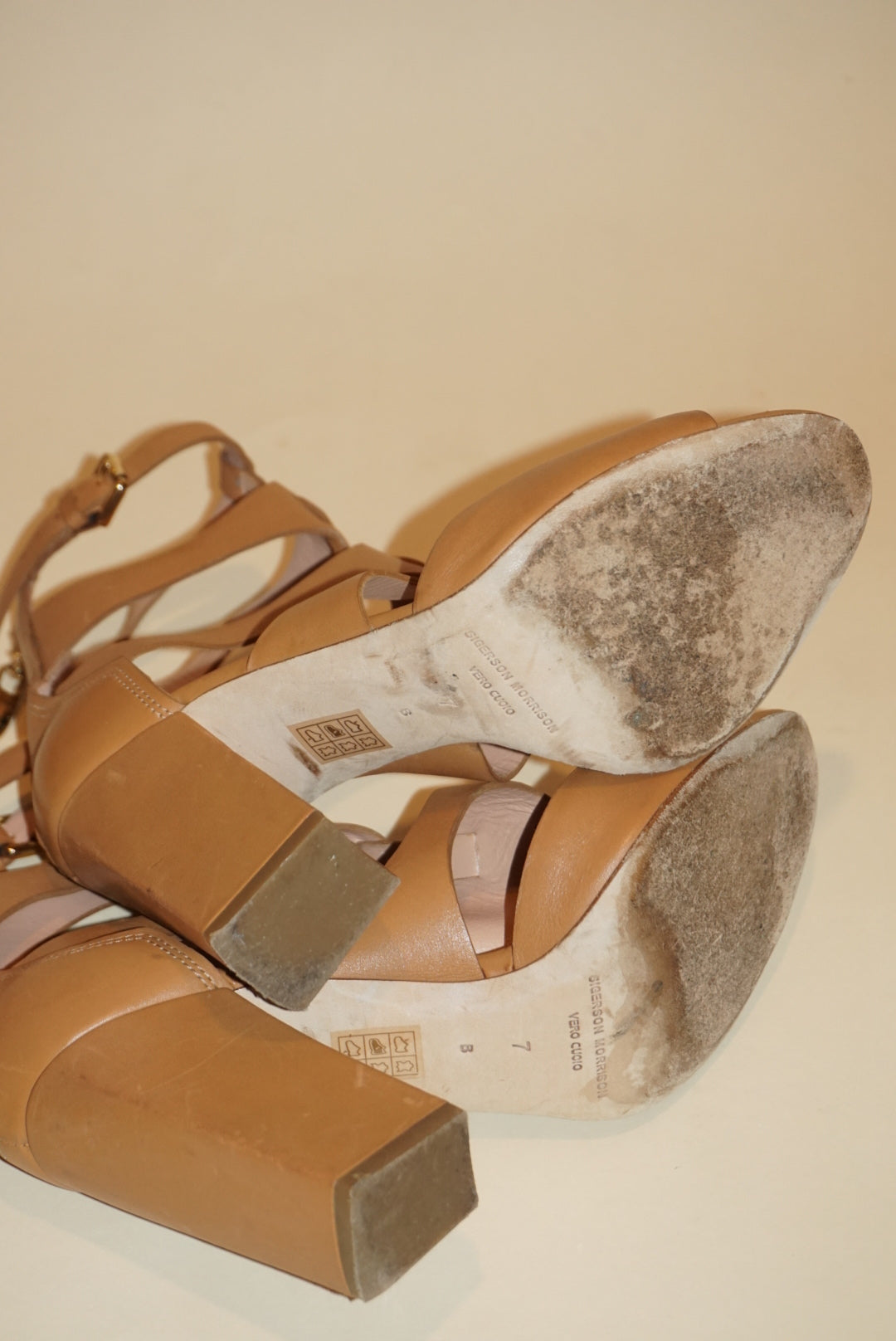 "Sigerson Morrison" Tan Caged Heels - Size 7