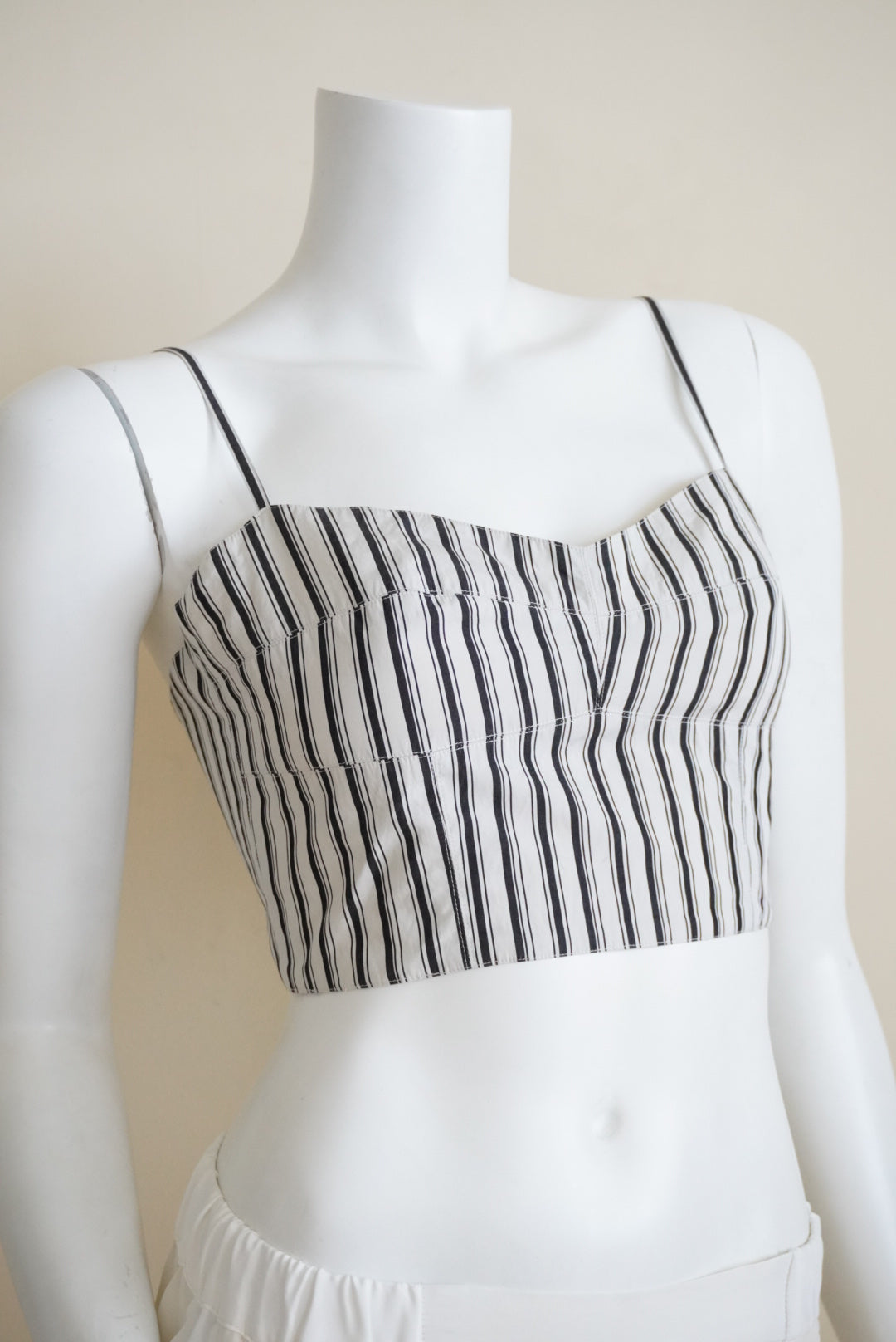 Theory Striped Cropped Navy/ White Pinstripe Bustier Blouse - Size Small