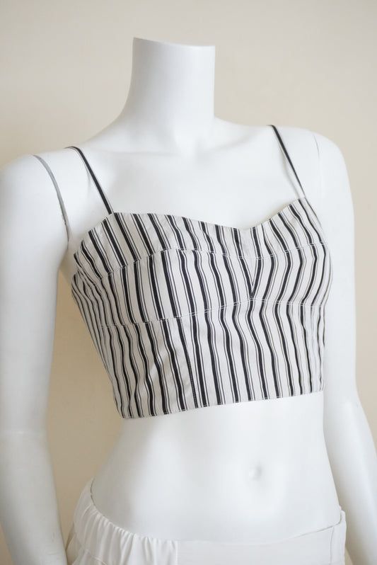 Theory Striped Cropped Navy/ White Pinstripe Bustier Blouse - Size Small