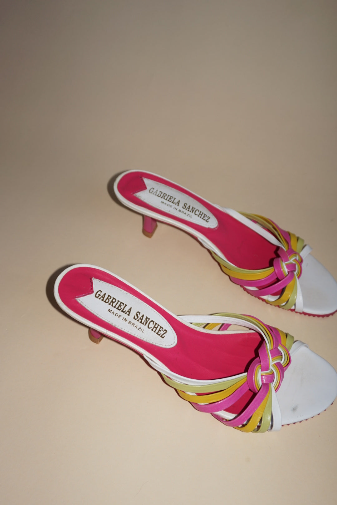 “Gabriela Sanchez” Vintage Leather Pink Sandal Kitten Heels - Size 6.5