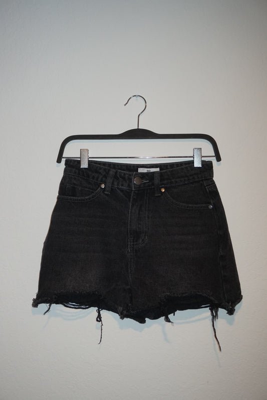 "BP" Black Denim Frayed Hem Shorts - Size 24