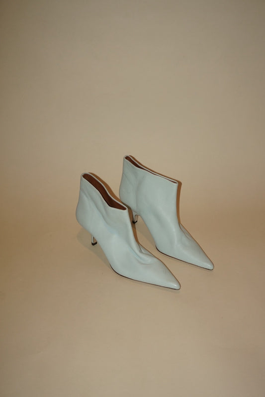 “Rejina Pyo” Pointed Bone Ankle Leather Kitten Heel Booties - Size 37