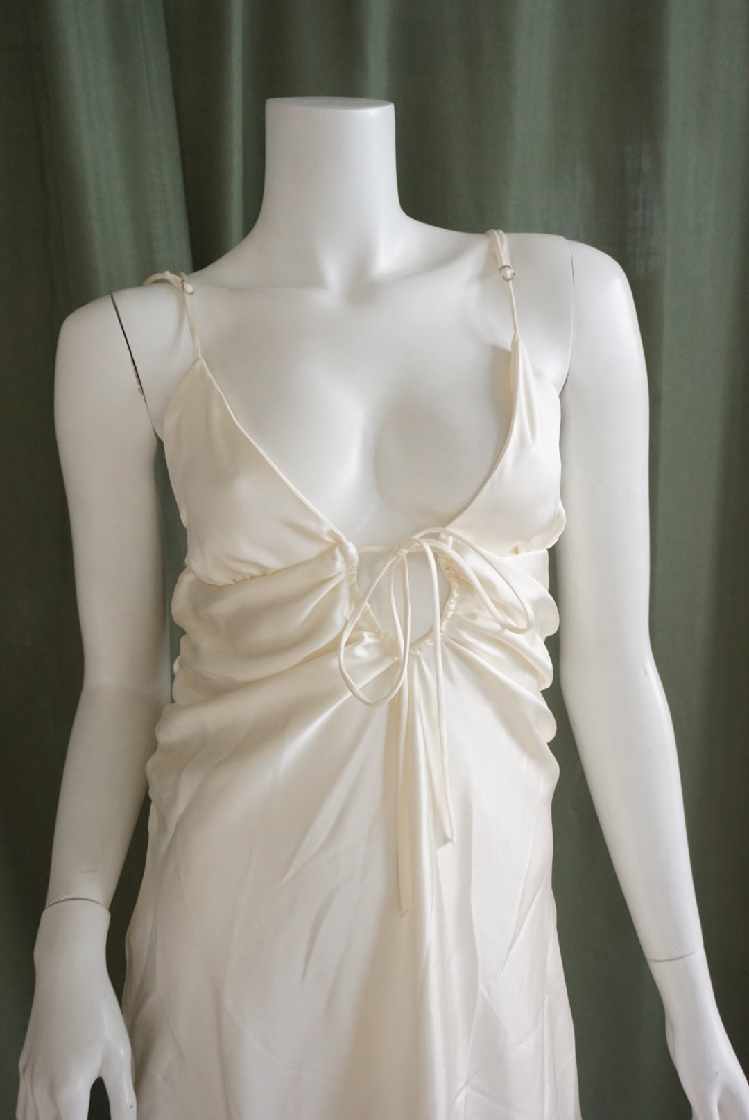 Zara Ivory Front Tie Ruched Slip Maxi Dress NWT - Size Medium
