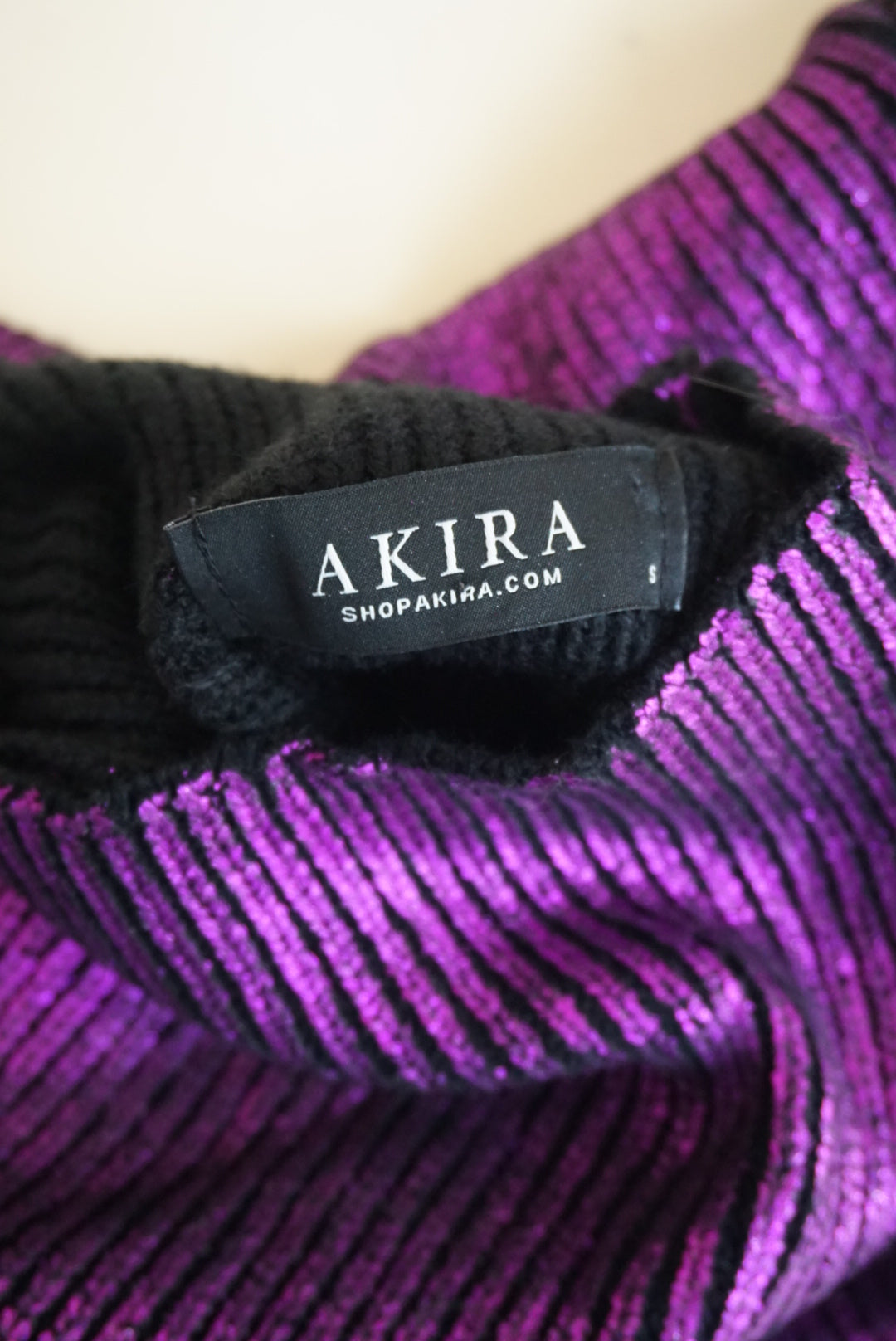 Akira Metallic Purple Cable Knit Cropped Turtle Neck Sweater - Size Small