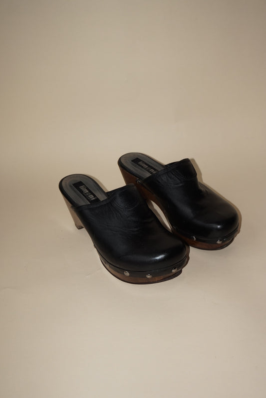 Vintage Y2K “Limoni” Leather Wood Clogs