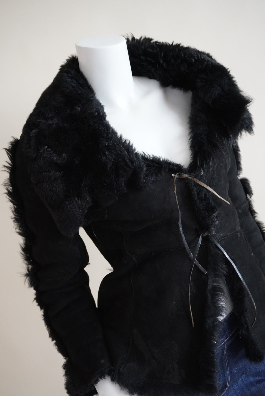 Angela Miele Milano Black Suede Nubuck Fur Shearling Jacket - Size IT 44