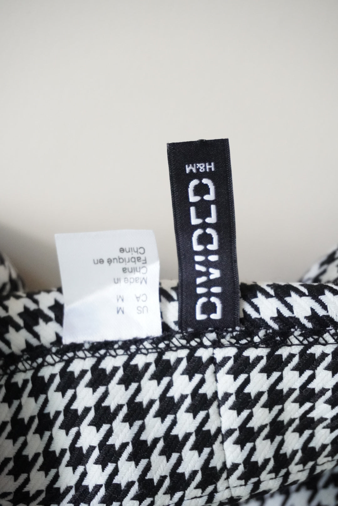 H&M Houndstooth Black/White Mini Square Neck Dress - Size Medium