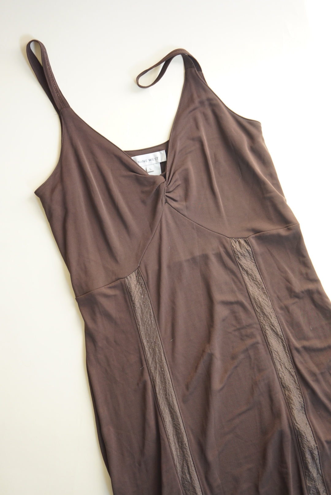 Nine West Vintage Y2K Brown Maxi Tank Accent Panel Dress - Size Large