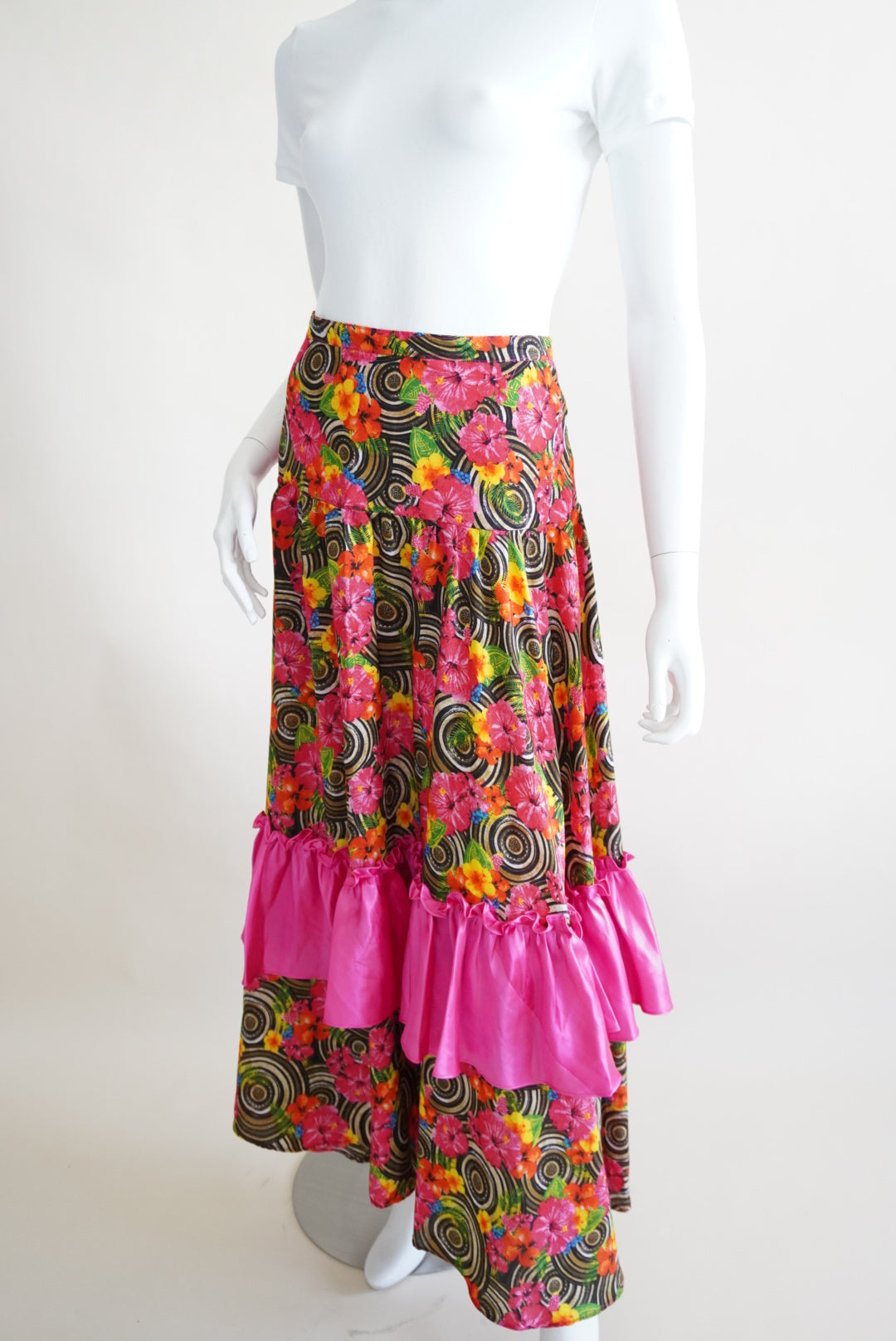 Unlabeled Flamenco Style Floral Maxi Tiered Ruffle Skirt