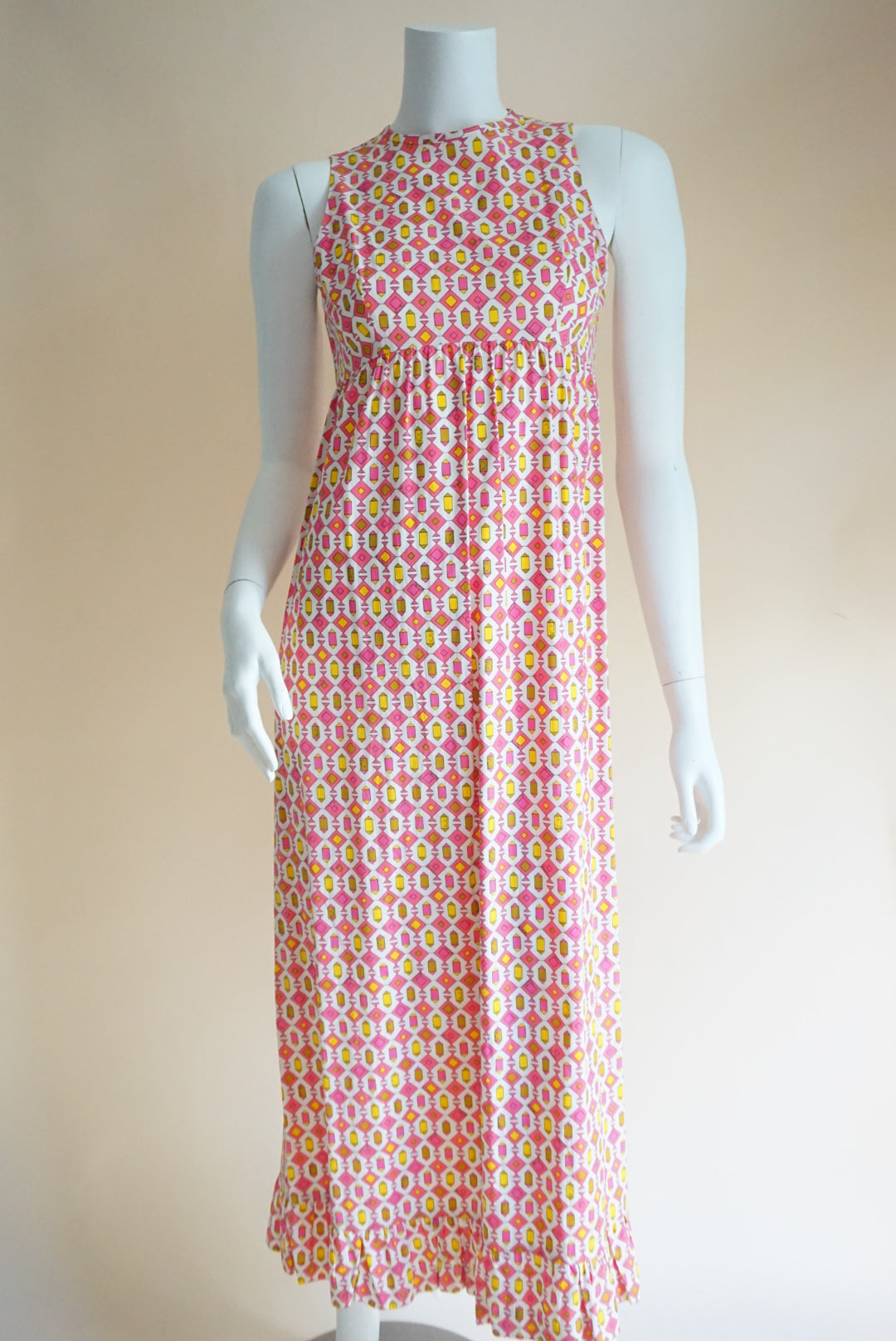 Emilio Pucci Vintage 1960’s Geometric Mod Sleeveless Tie Back Cotton Maxi - Size 8
