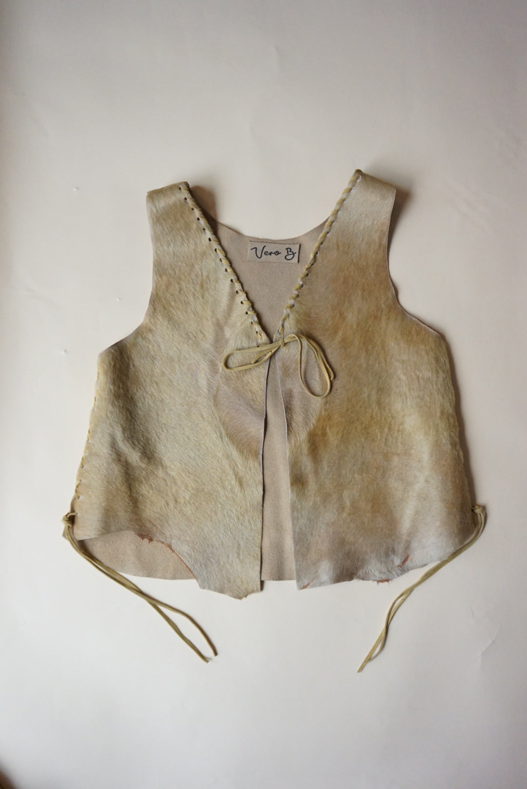 Vero B Handmade Leather Beige Pony Hair Vest