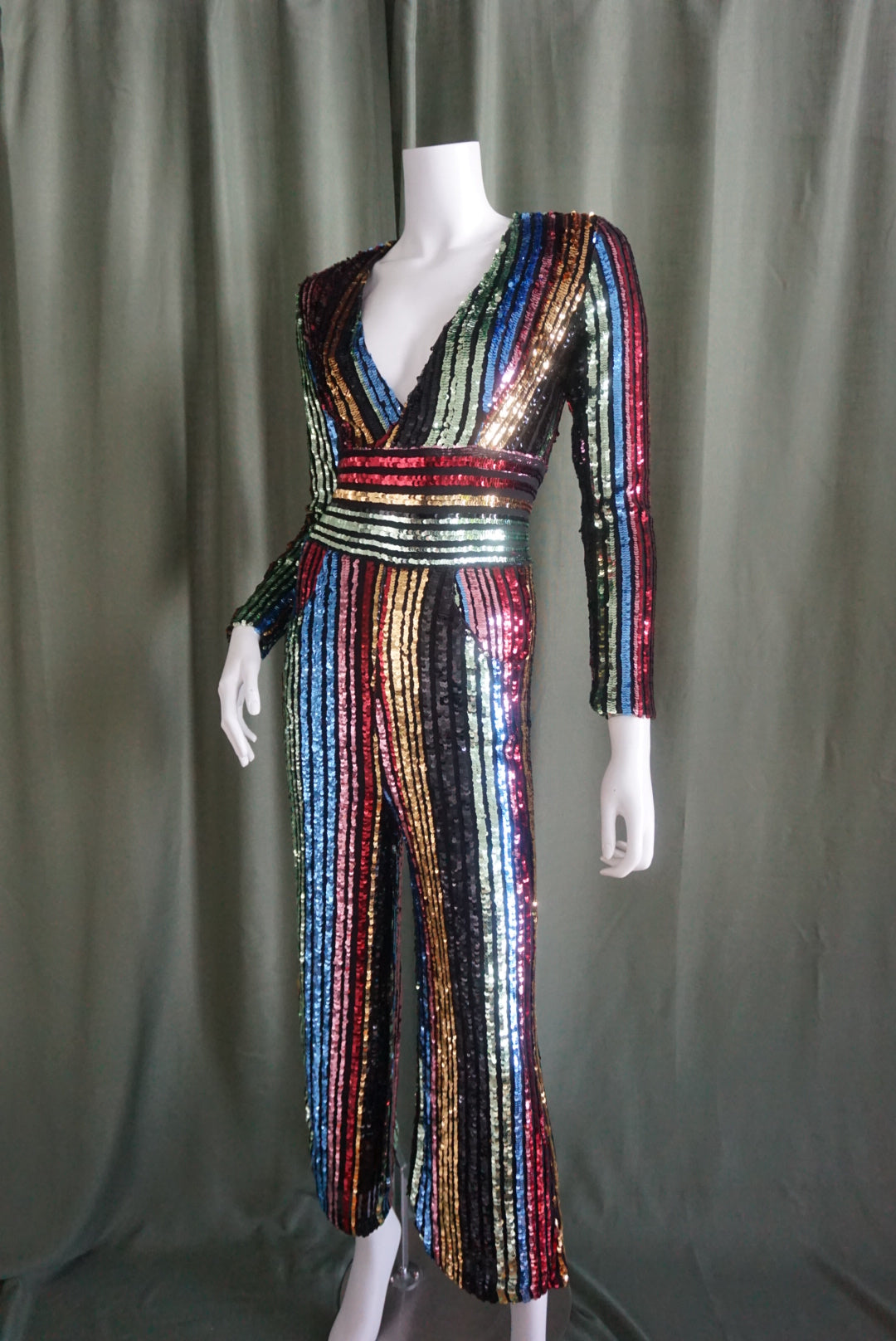 Athina Multicolored Sequin Plunge Jumpsuit - Size Small