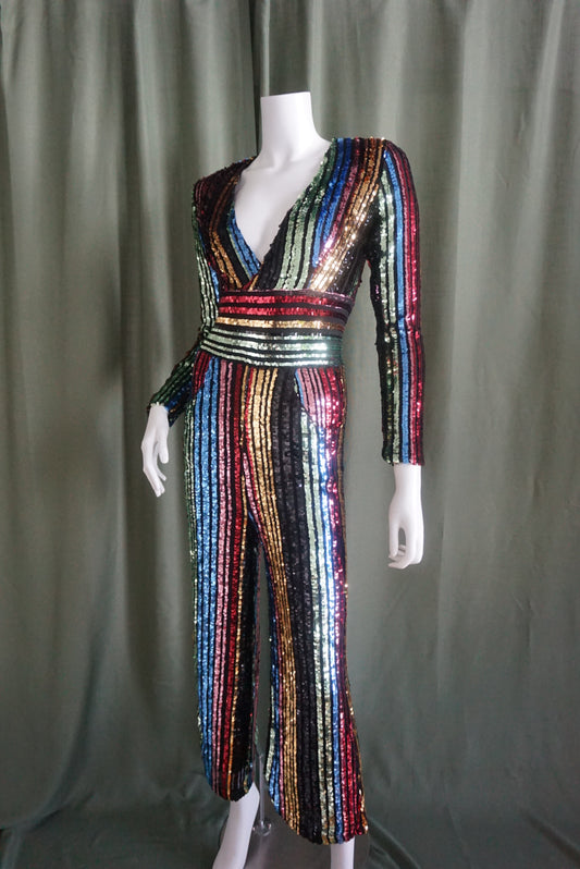 Athina Multicolored Sequin Plunge Jumpsuit - Size Small