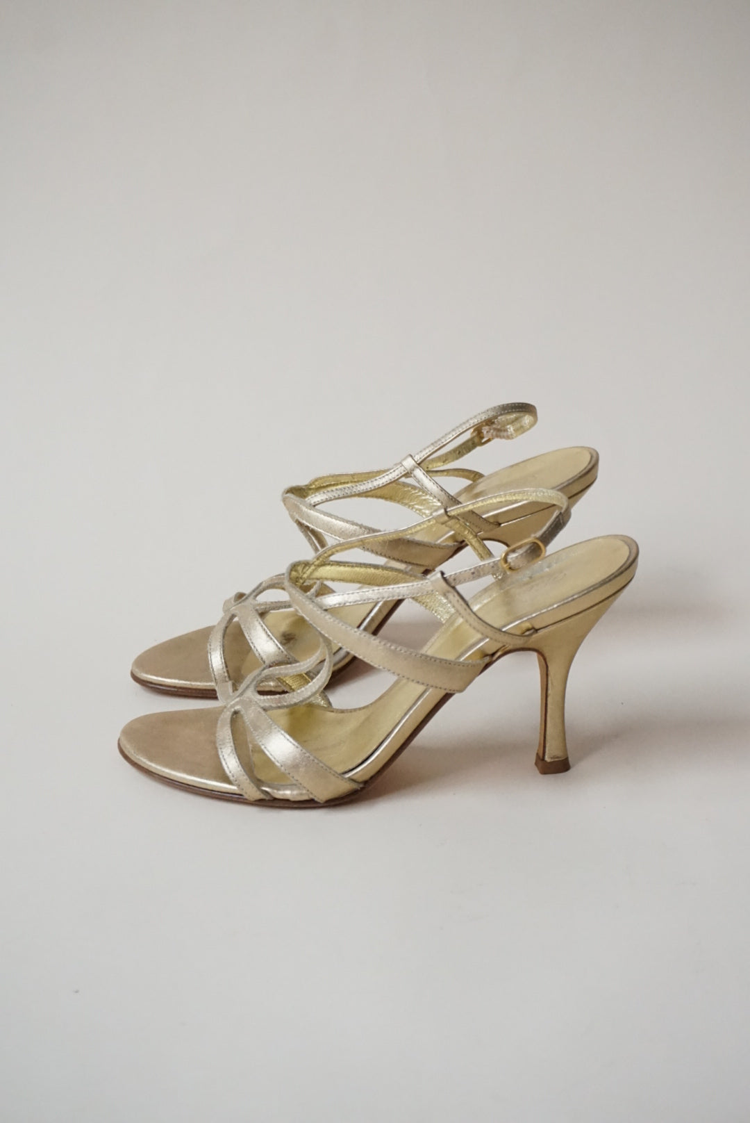 Faconnable Vintage Gold Strappy Janine Lea Heels - Size 5.5
