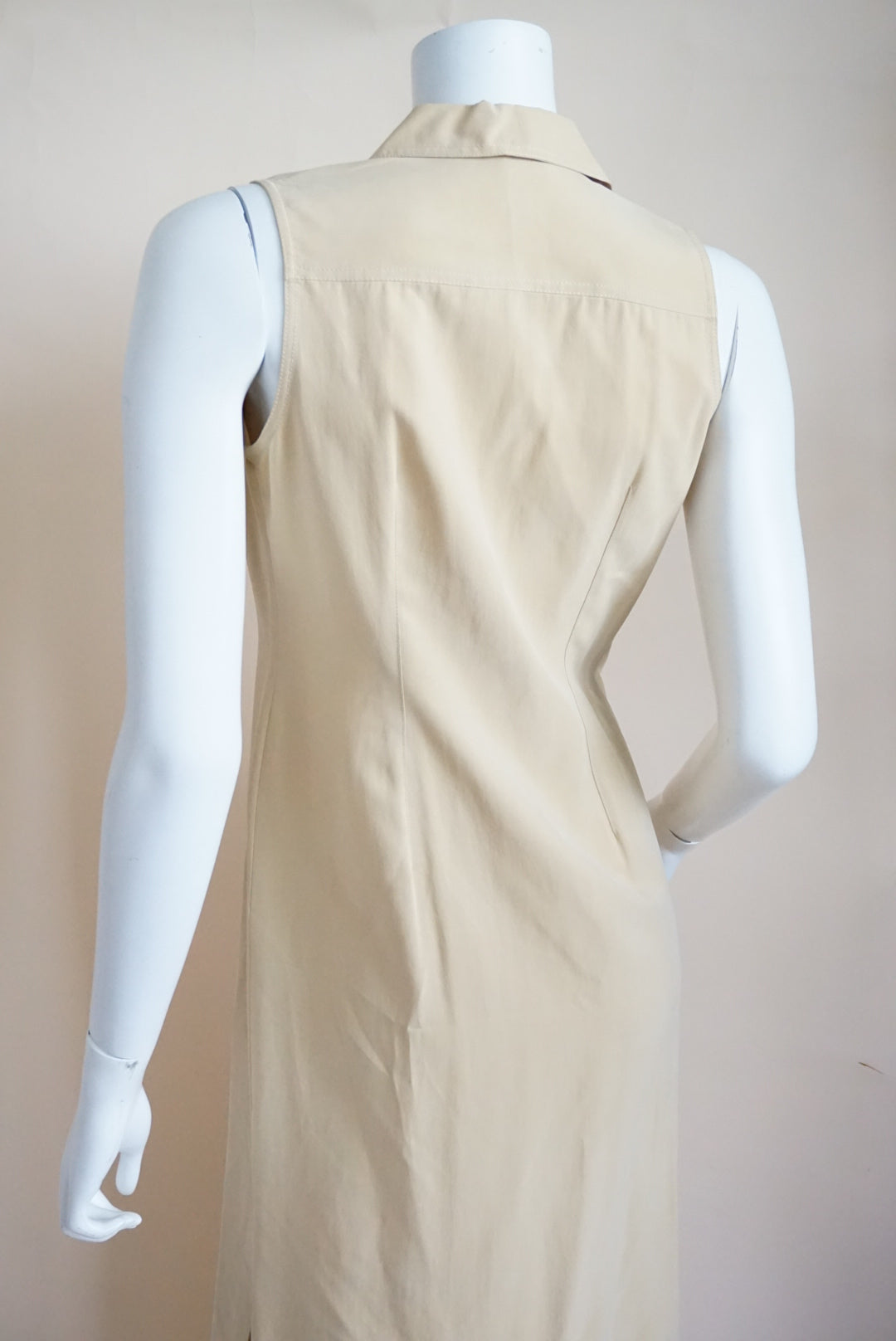 Petite Sophisticate 90's Tan Silk Sleeveless Shirt Midi Dress - Size 2