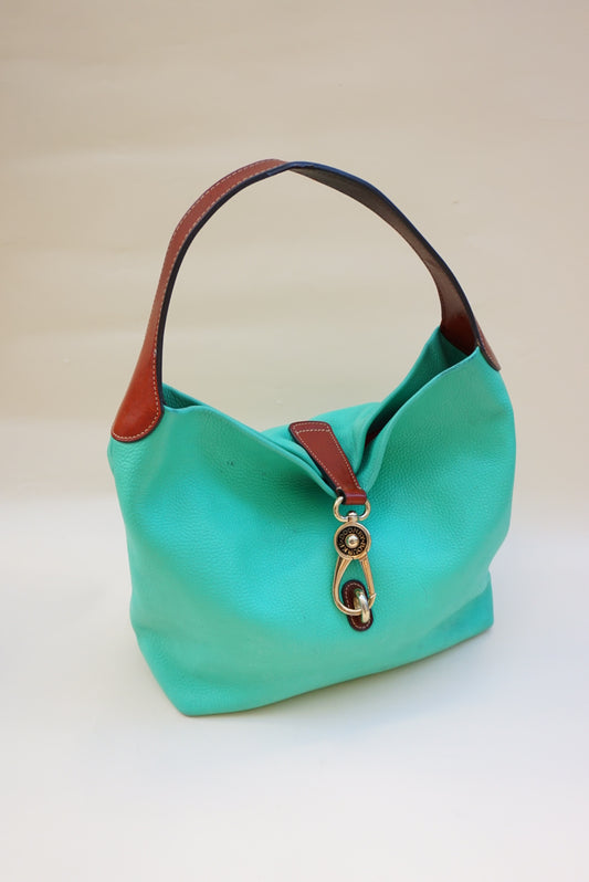 “Dooney & Bourke” Teal Pebble Grain Leather Logo Lock Shoulder Bag