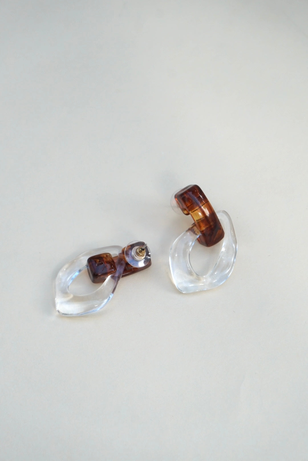Lucite Amber Art Deco Abstract Earrings