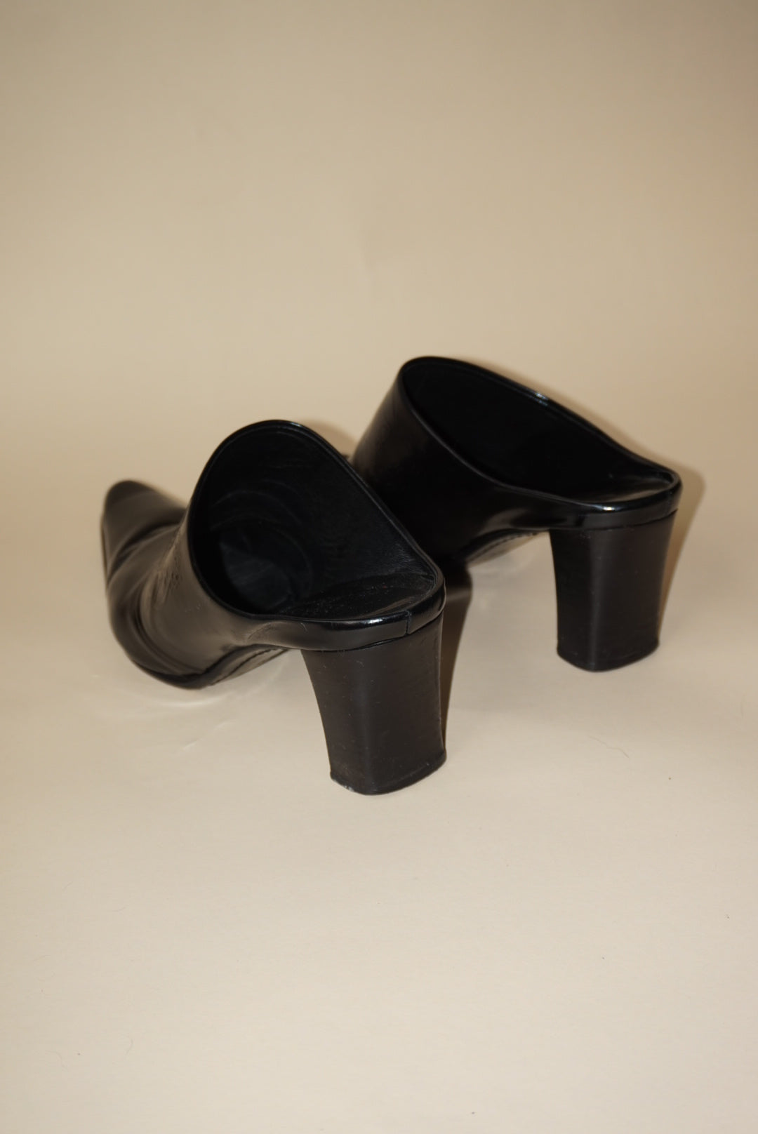 Studio by "Via Spiga" Western Heeled Leather Black Heeled Mules - Size 8.5