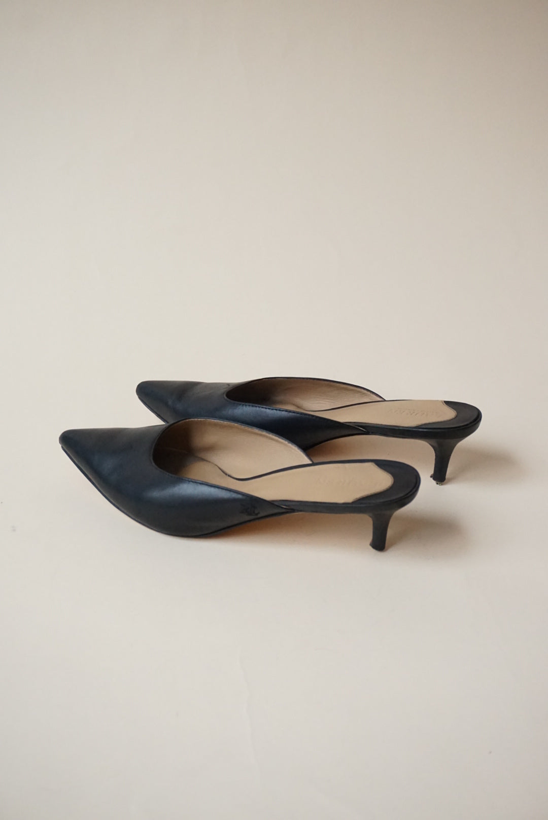 Lauren Ralph Lauren Black Adrienne Leather Mule Kitten Heel - Size 8