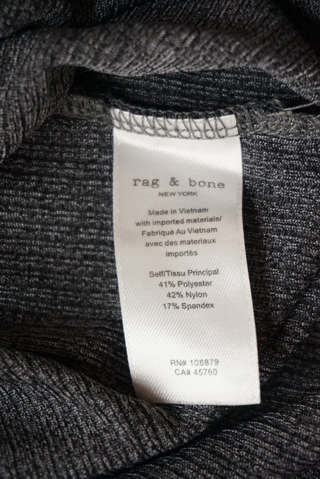 Rag & Bone Grey Ribbed L/S Bodysuit - Size Medium