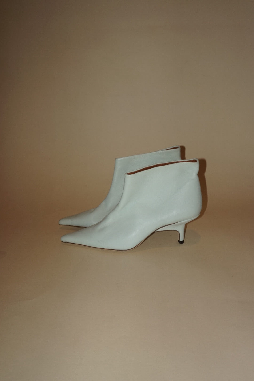 “Rejina Pyo” Pointed Bone Ankle Leather Kitten Heel Booties - Size 37
