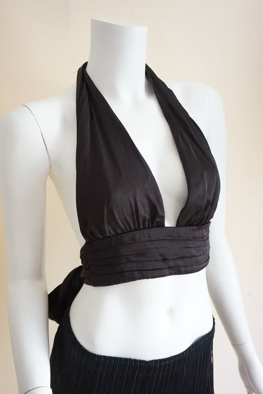 Zara Black Pleated Halter Tie Back Blouse - Size XS
